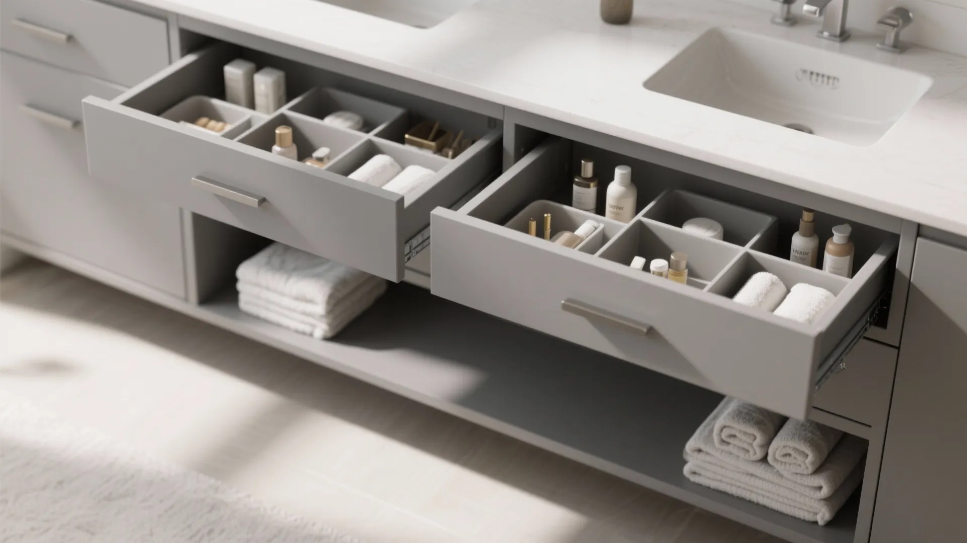3. Double-drawer vanity with integrated organizers