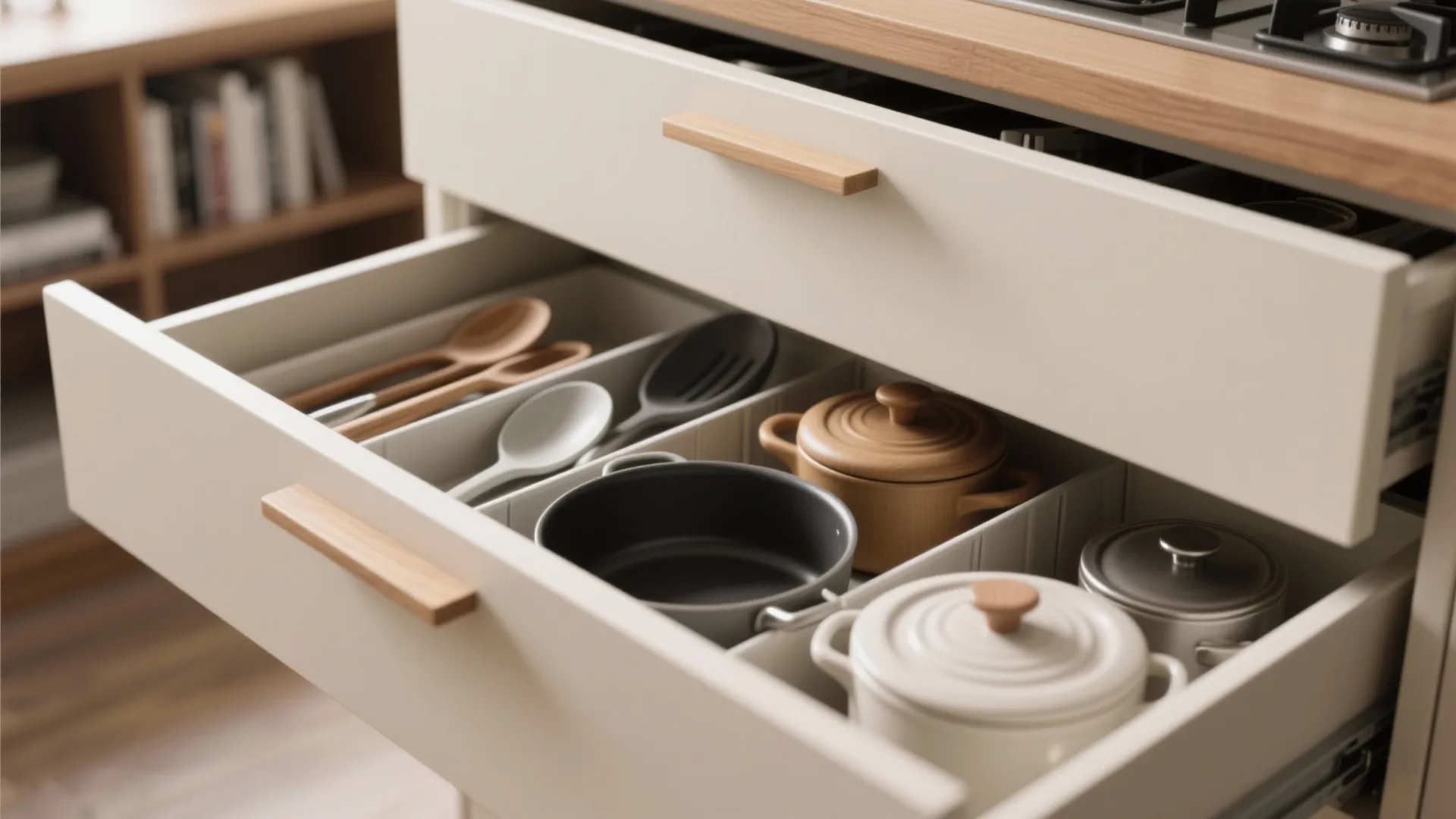 Minimal kitchen storage for a calmer study zone