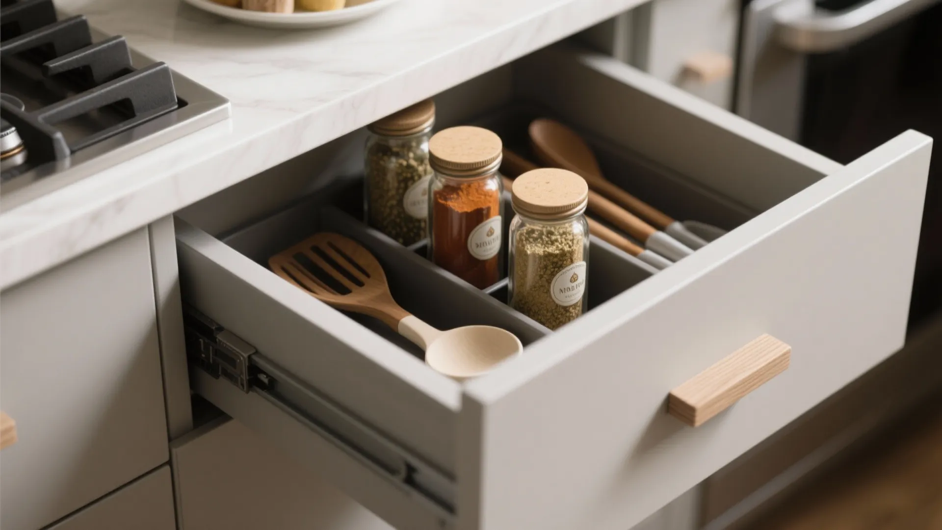 Minimalist kitchen storage for visual calm