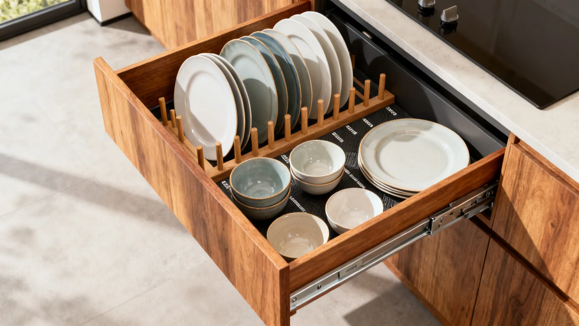 2) Deep Drawers with Peg Systems for Plates and Bowls