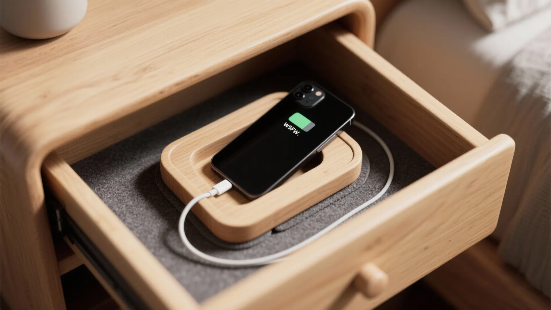 1. Drawer phone caddy from scrap wood