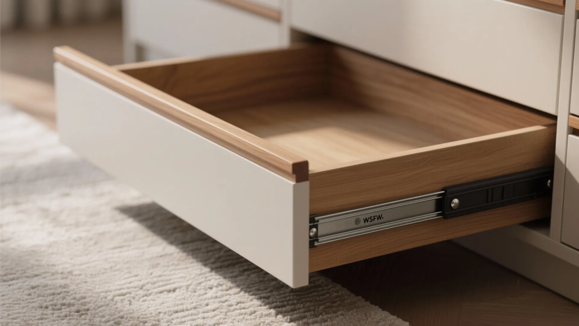 Bedroom that works hard: platform storage and a fold-down desk