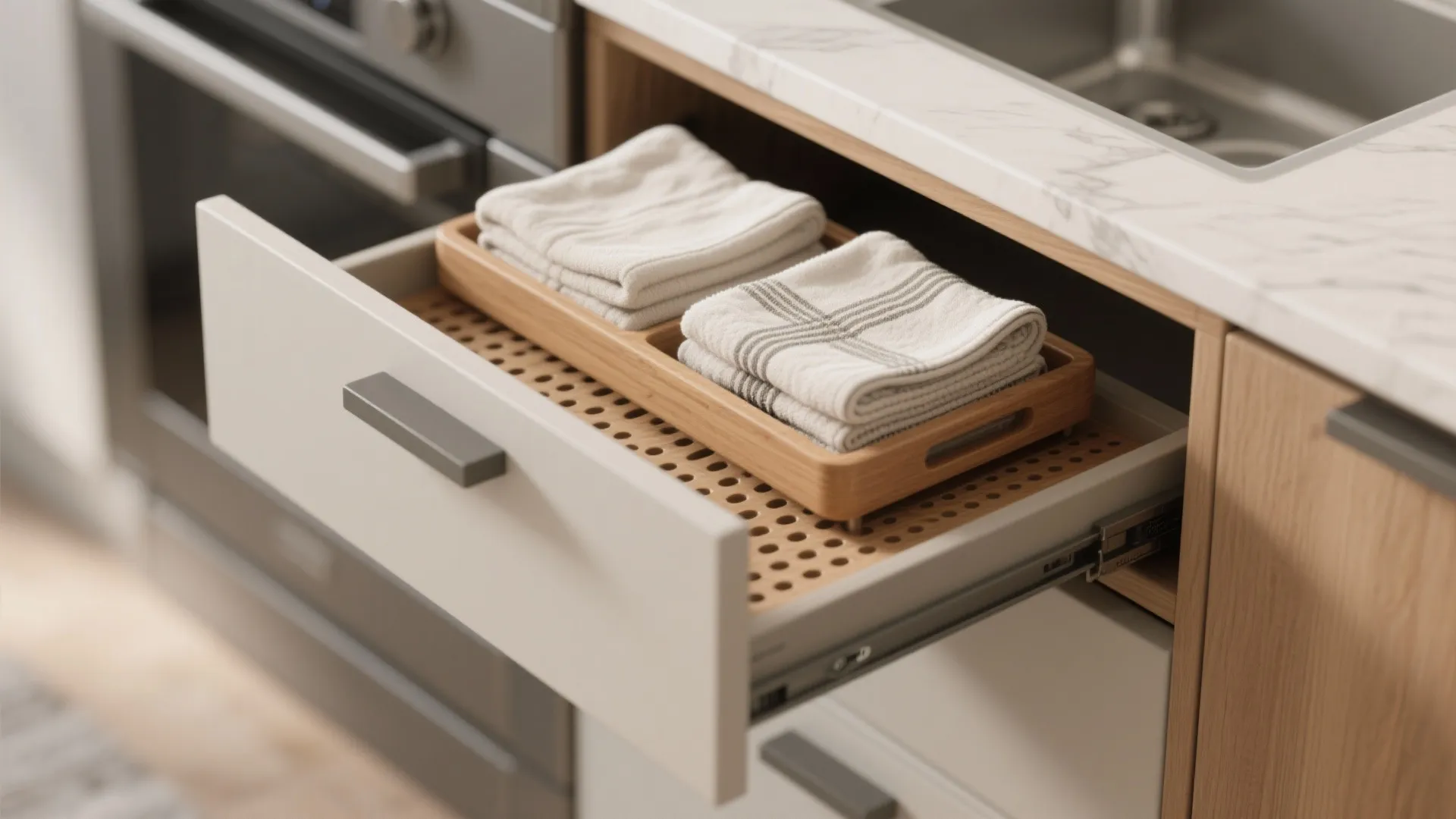 1. Pull-out drawer towel tray