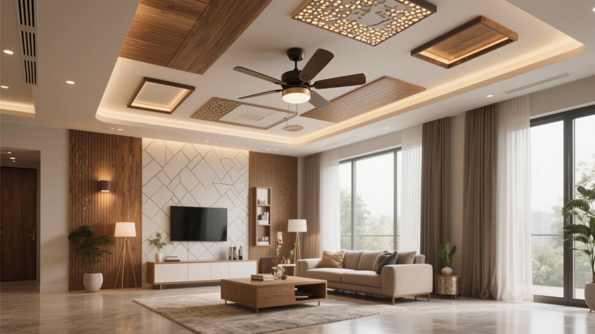 Low Ceiling? 5 Drawing Room False Ceiling with Fan Ideas