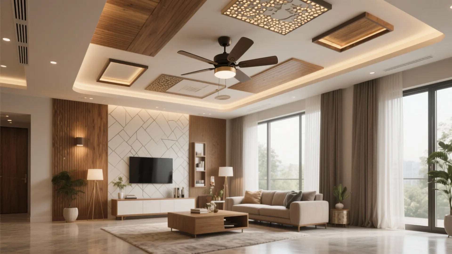 5 False Ceiling Ideas for Drawing Room with Fan: Creative and practical false ceiling inspirations for a stylish drawing room setup