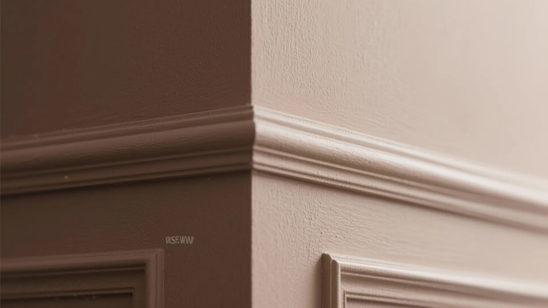 Close-up view of a room corner with pink textured walls and matching decorative wall panels