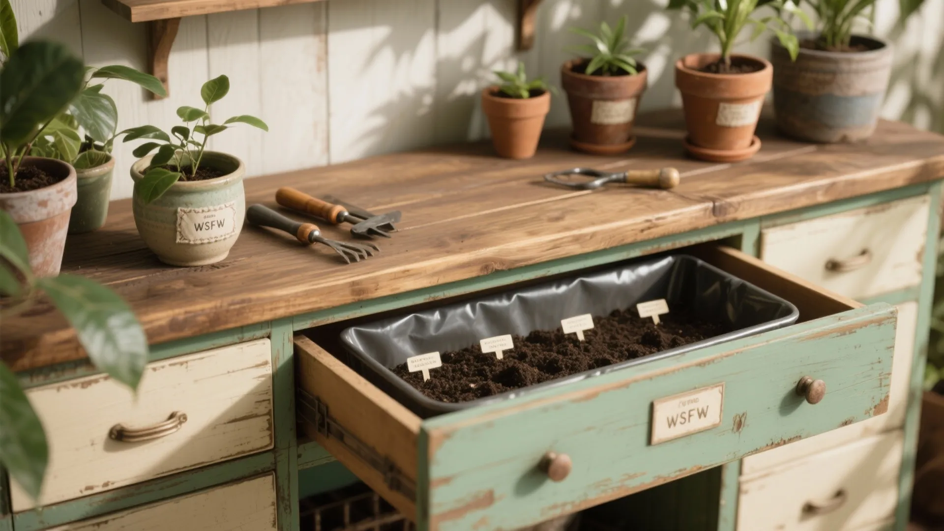 2. Repurposed dresser turned potting bench