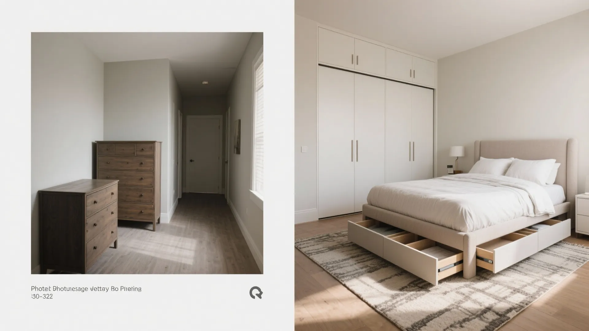 Under-bed drawers and a single wardrobe wall