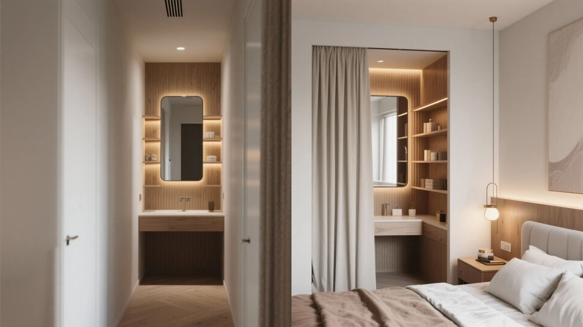 4. Alcove or partition for a tiny dressing nook