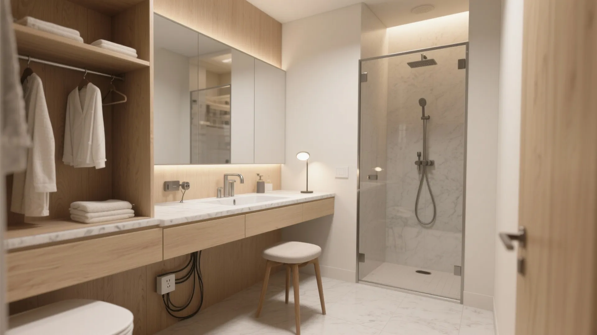 A Dry-Zone Dressing Nook in a Small Bath