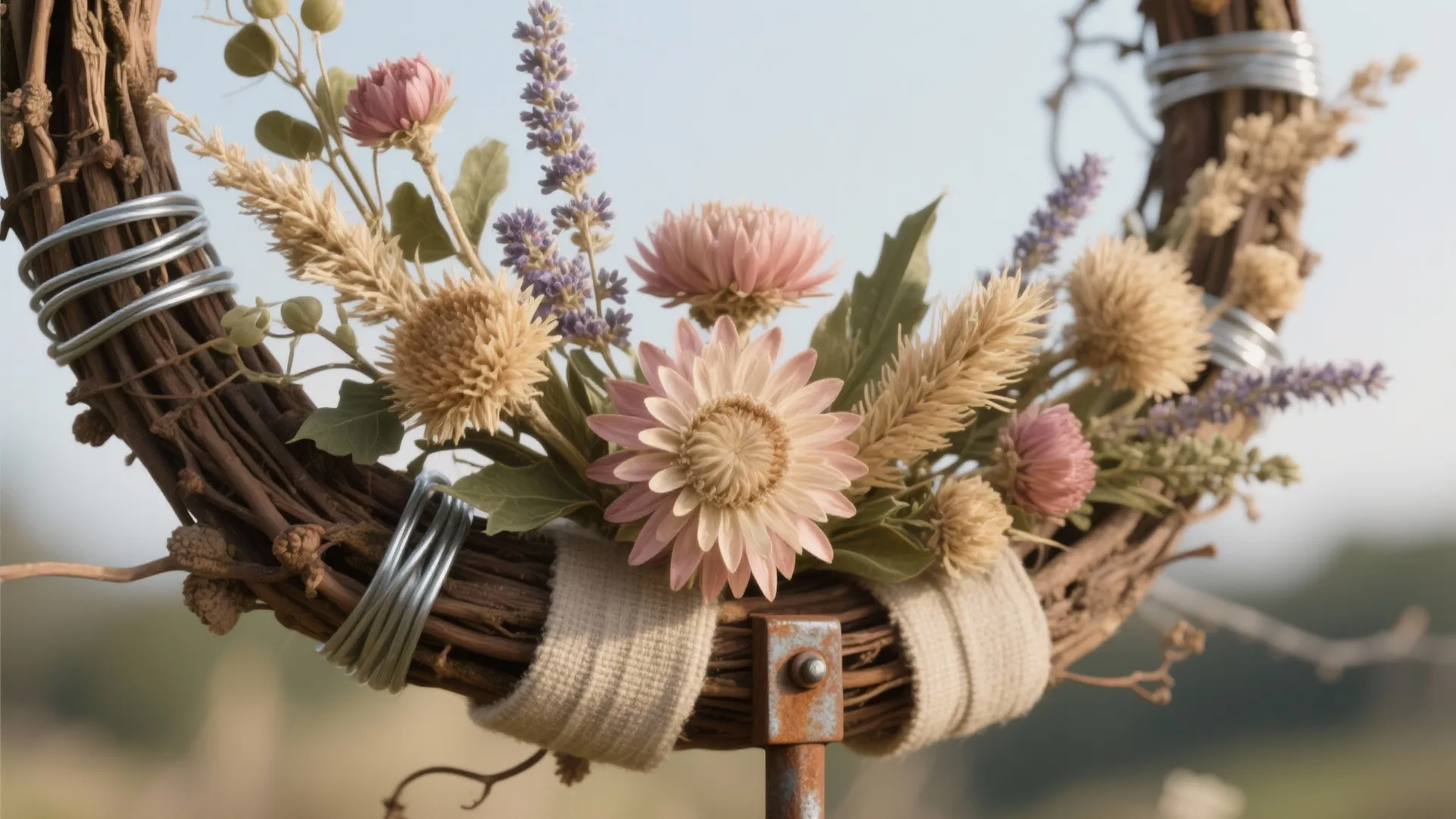 1. Dried floral wreath with a weatherproof base