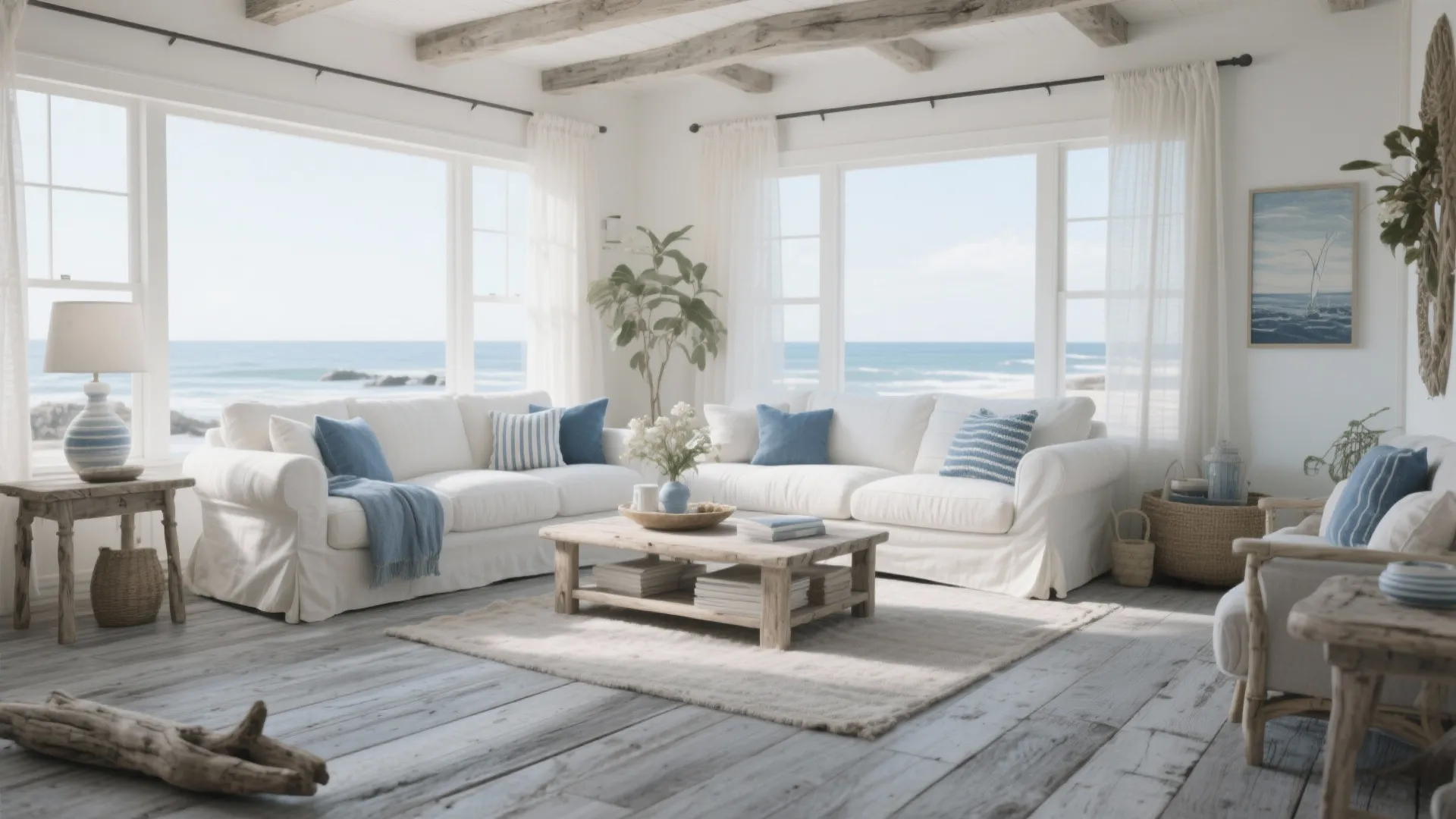 3. Coastal Calm with Driftwood Tones