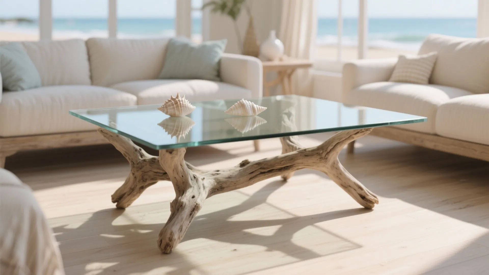 5. Glass-Top Driftwood Table