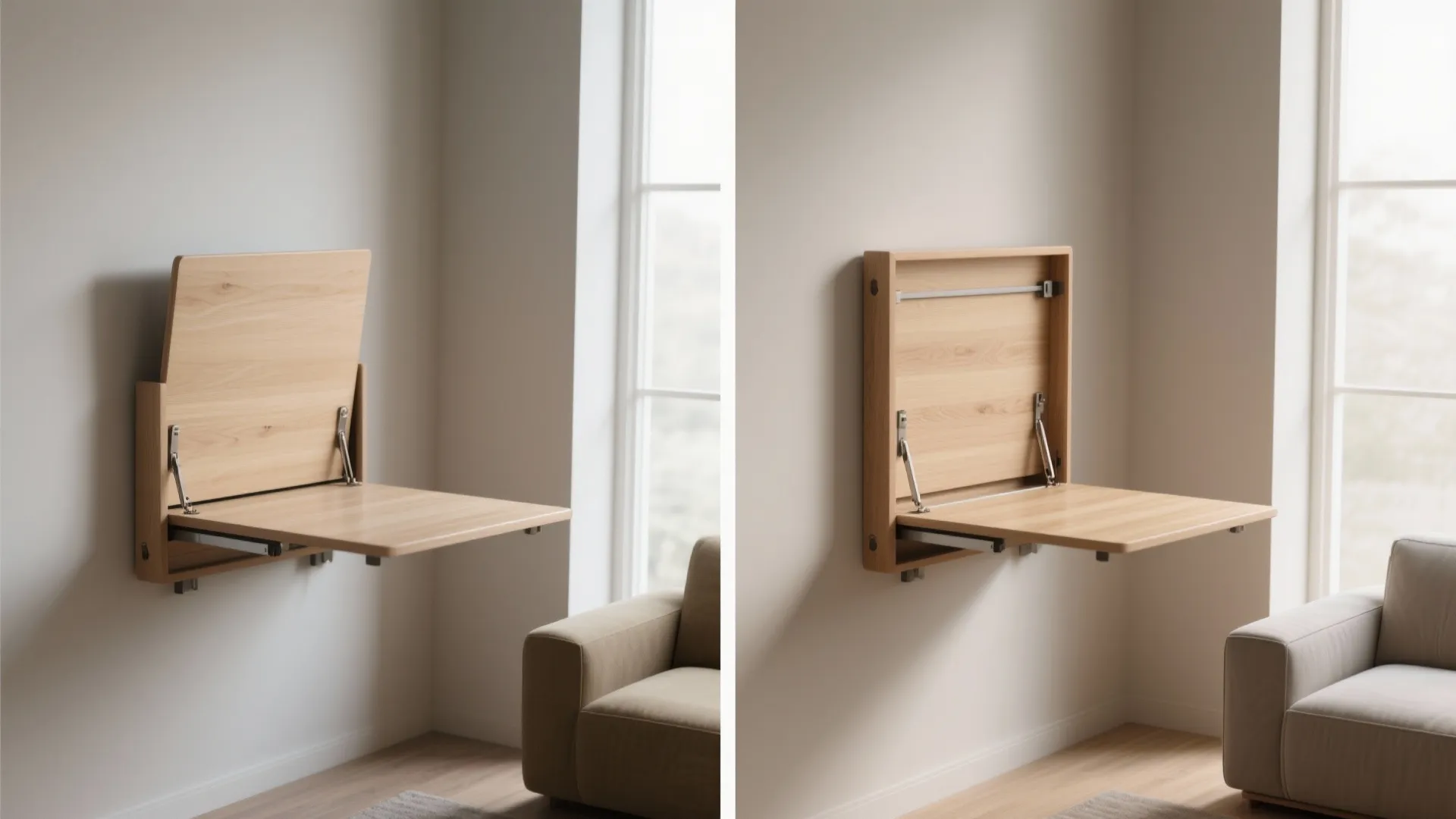 Wall-mounted drop-leaf or fold-away table