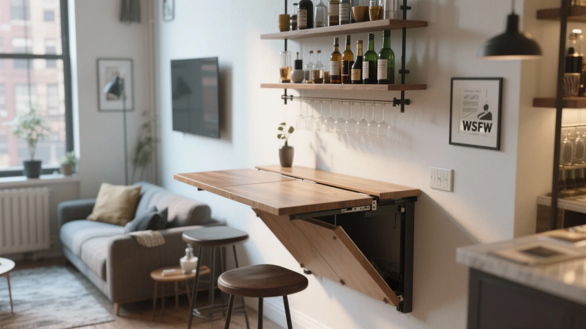 9. Wall-Mounted Drop-Leaf Bar Table