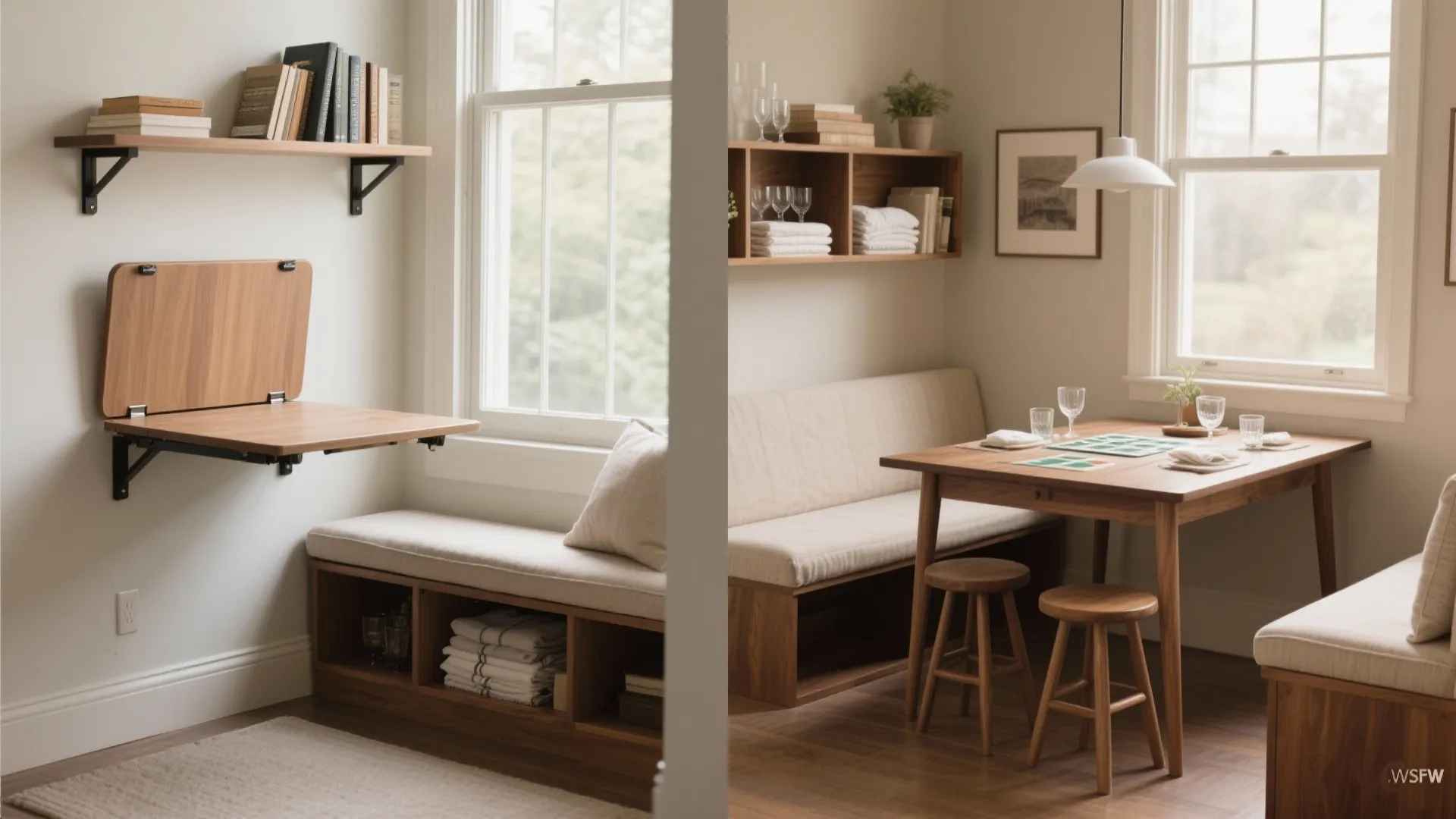 Compact dining: drop-leaf tables and bench storage