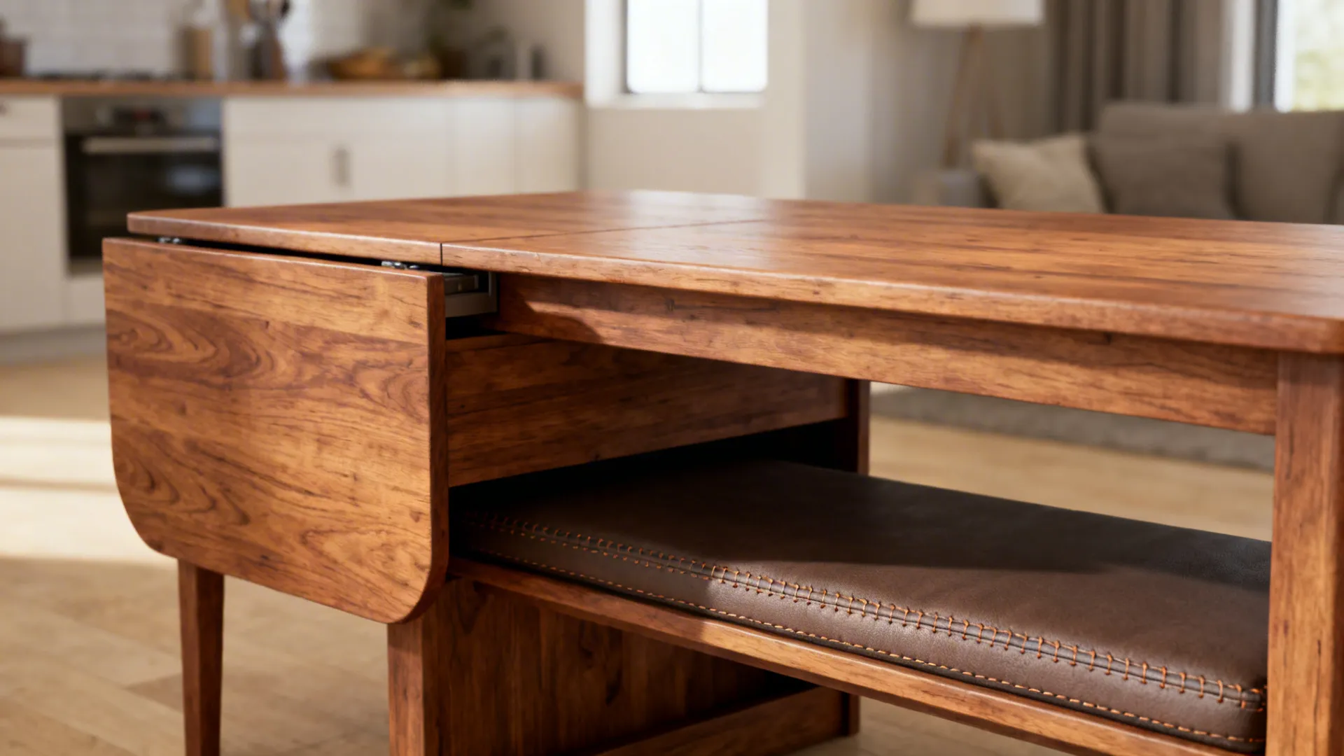 1. Drop-leaf table with bench seating