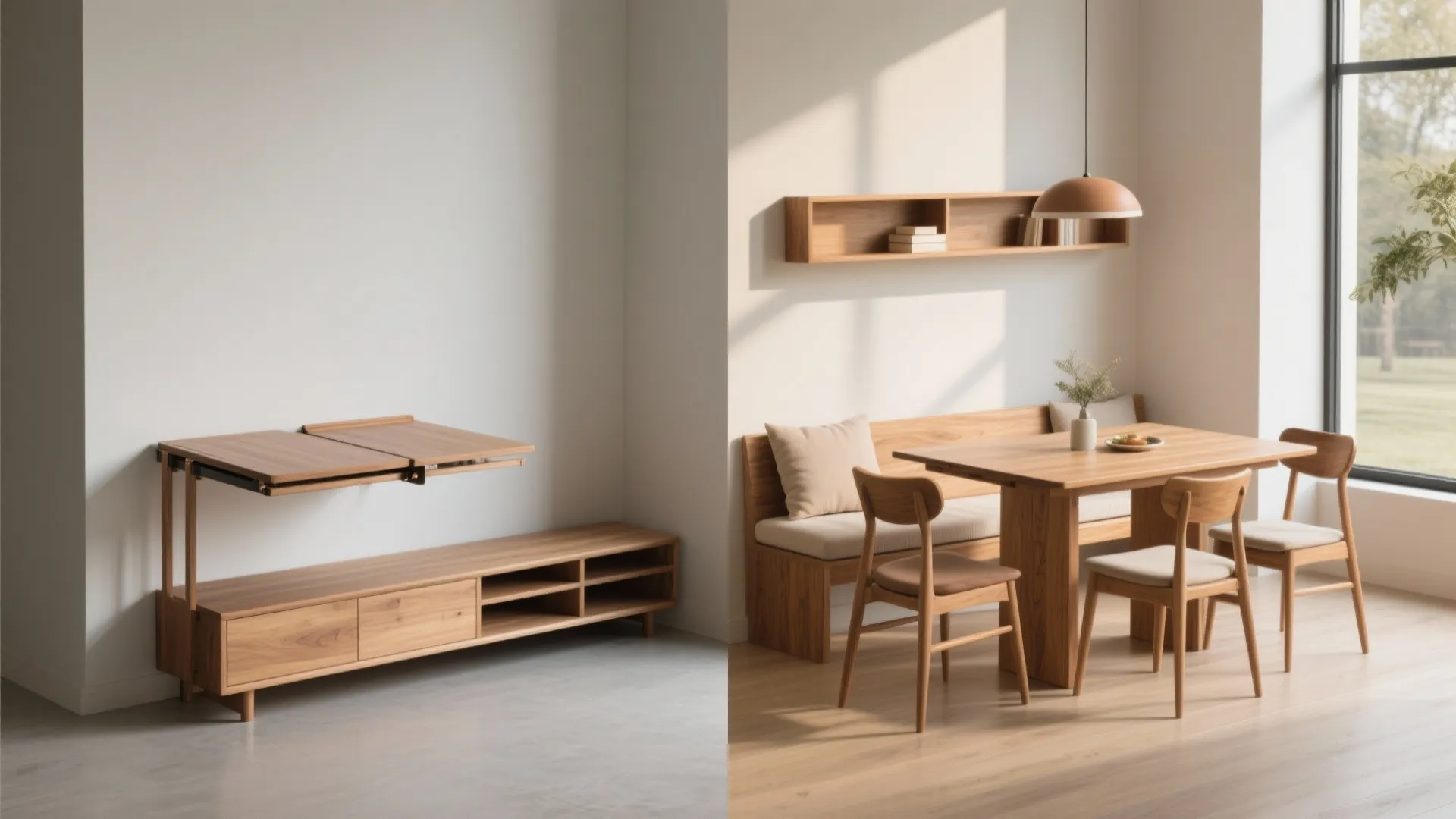 2. Drop-leaf table paired with a bench