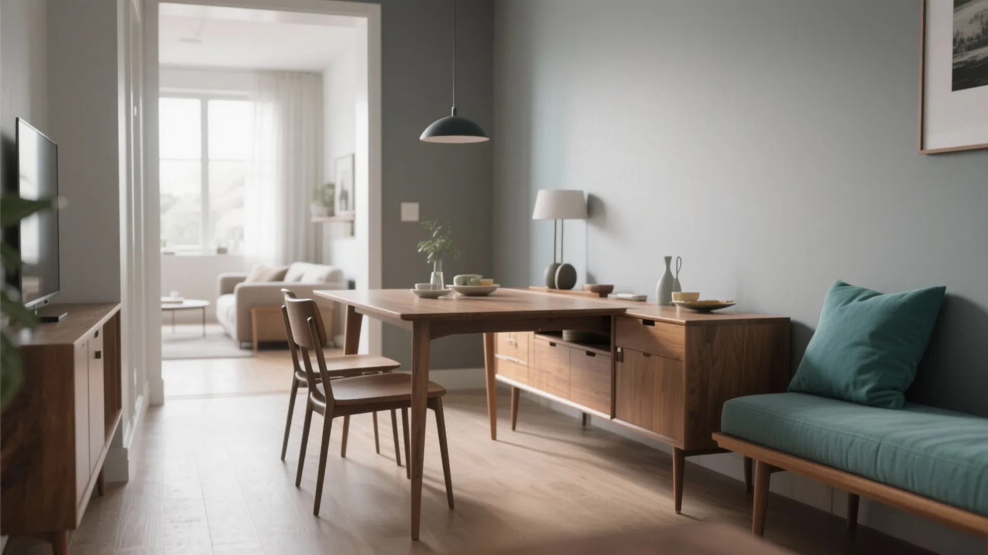 2. Use a slim multifunctional console or drop-leaf table