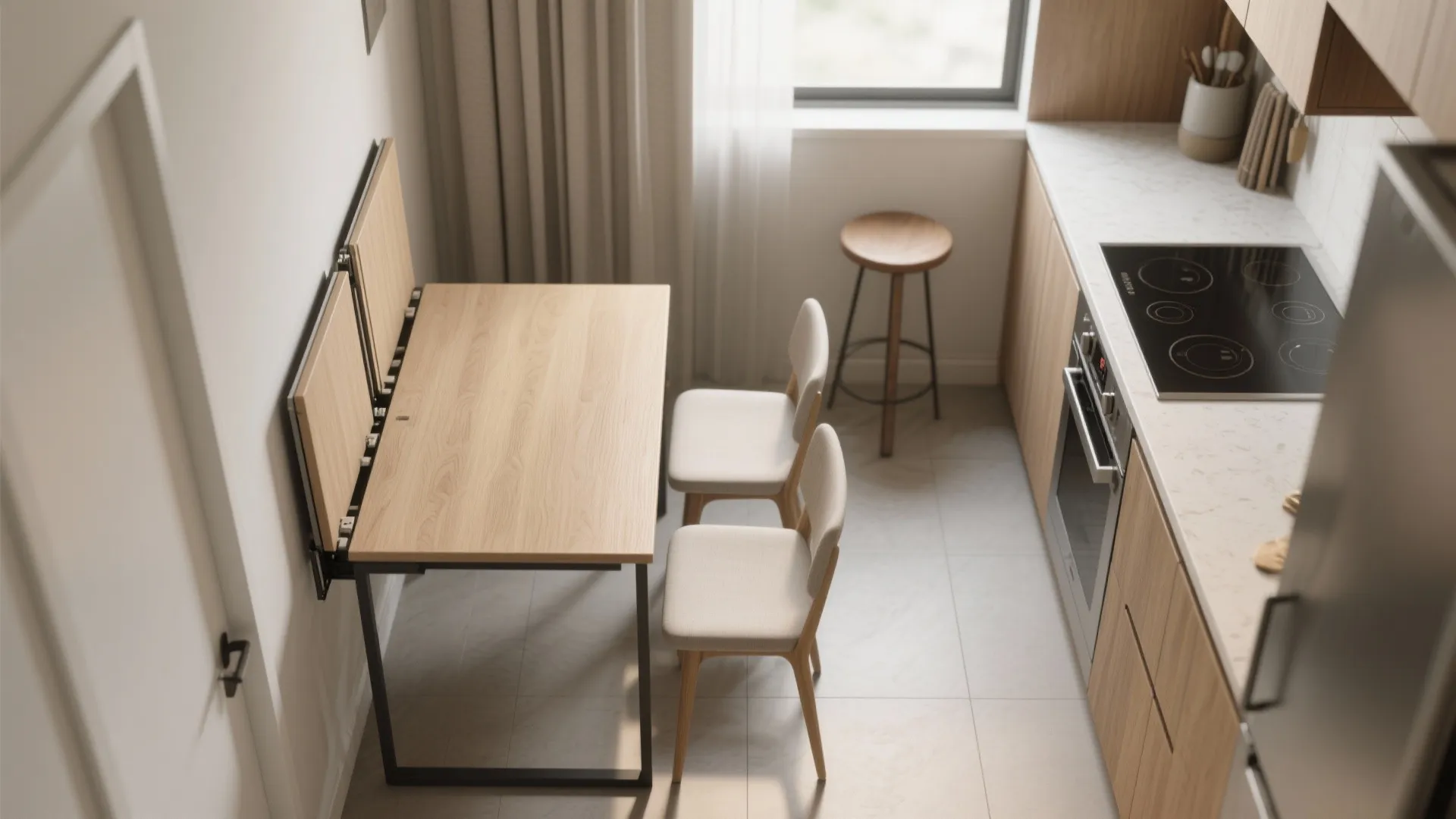 3. Drop-leaf or wall-mounted table for flexibility