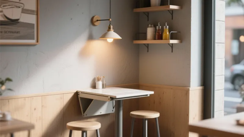 Cozy Corner Café Booth with Wall-Mounted Table