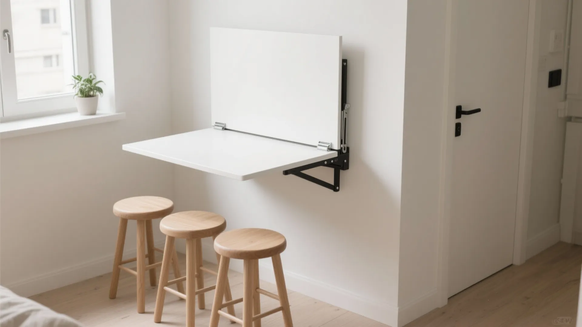 Wall-Mounted Drop-Leaf Table + Stackable Seating