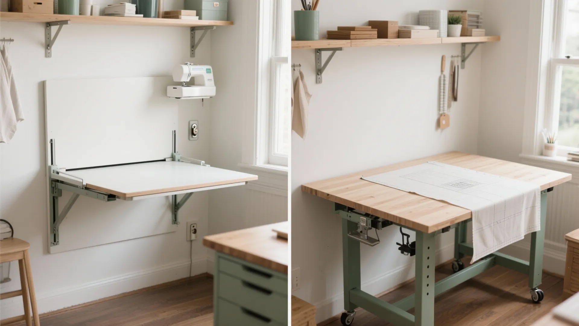 Foldable Surfaces: Drop-Leaf Cutting Table and Wall Desk