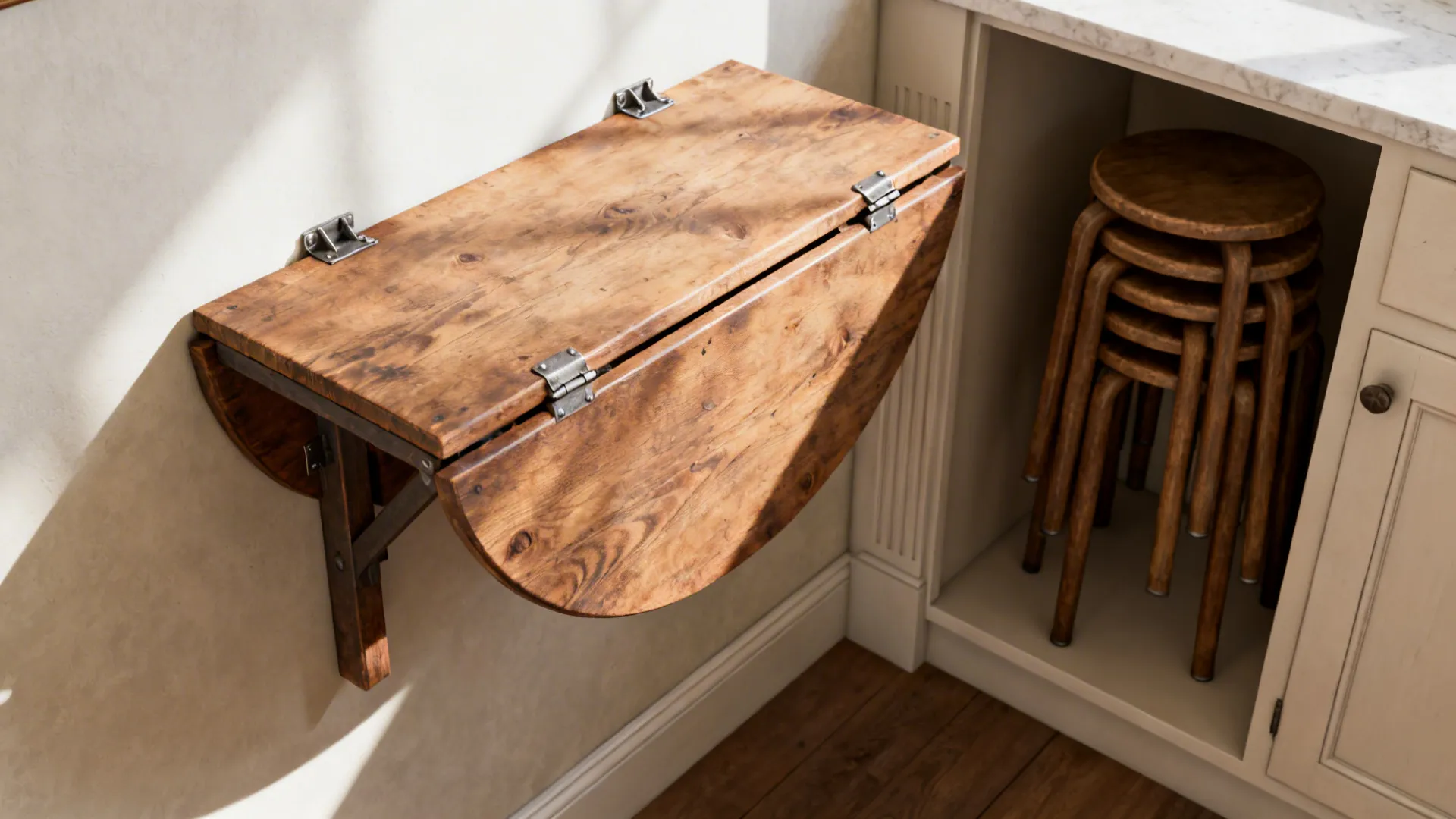 2. Drop-leaf table with stackable stools