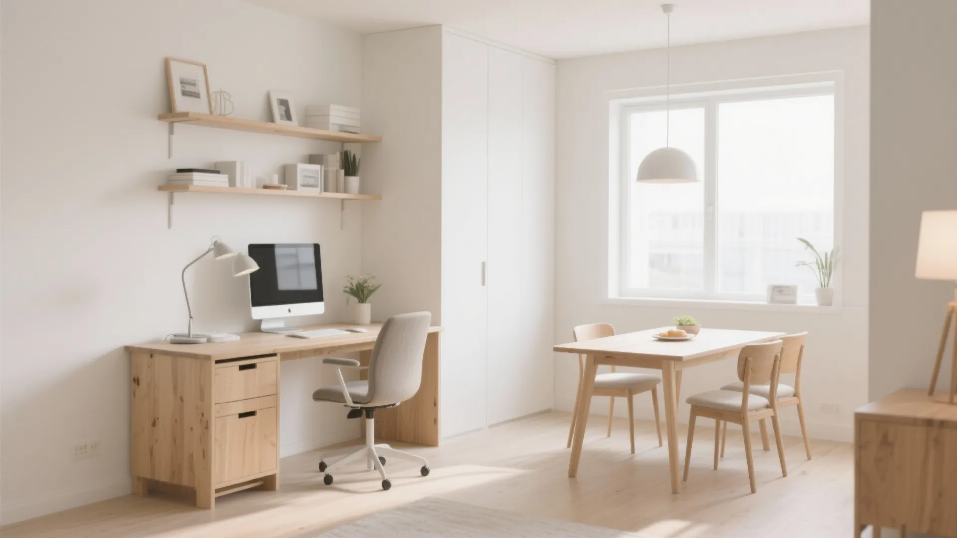 Minimalist home office with a drop-leaf table
