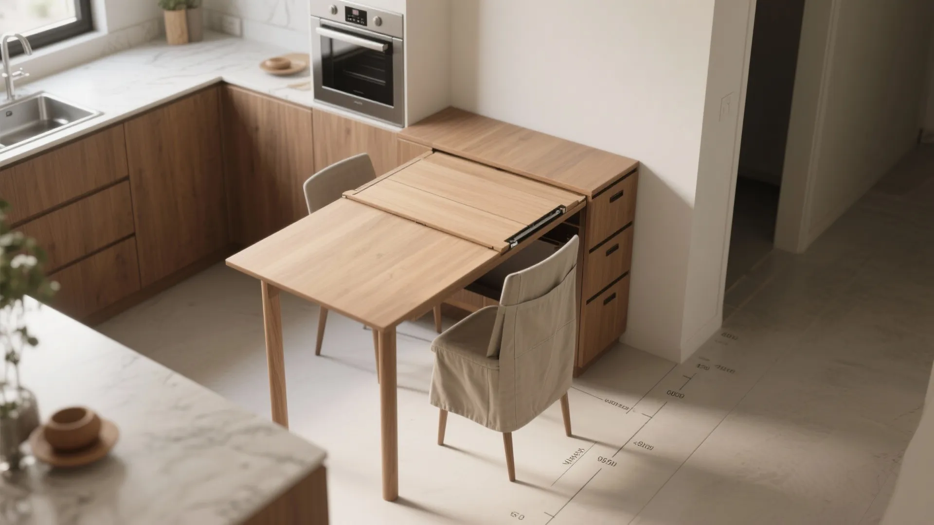 3. Narrow drop-leaf table for tight walkways