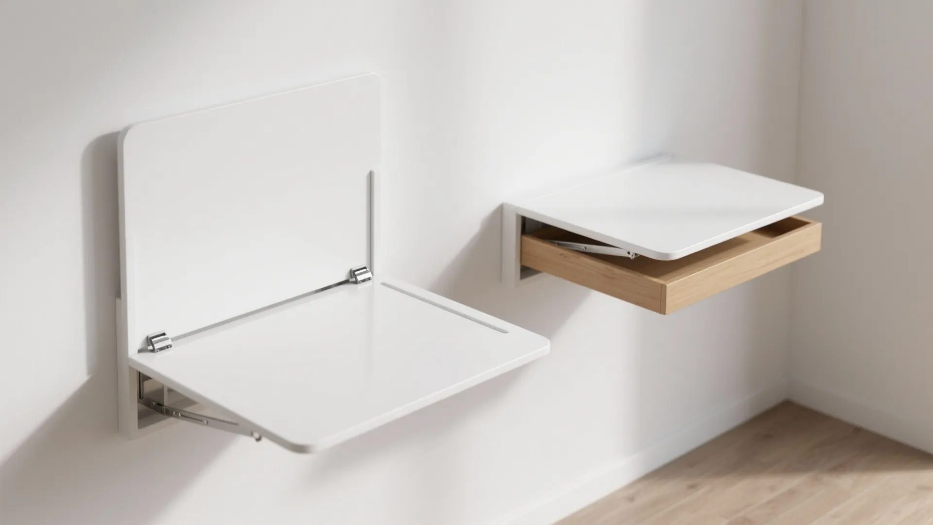 2. Drop-leaf table against a glossy white wall