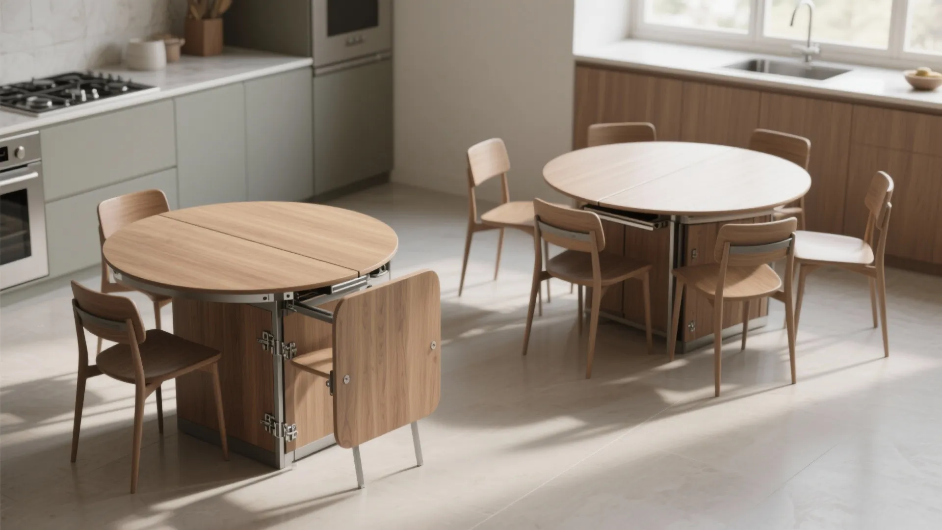 3. Use a drop-leaf or foldable round table for flexibility