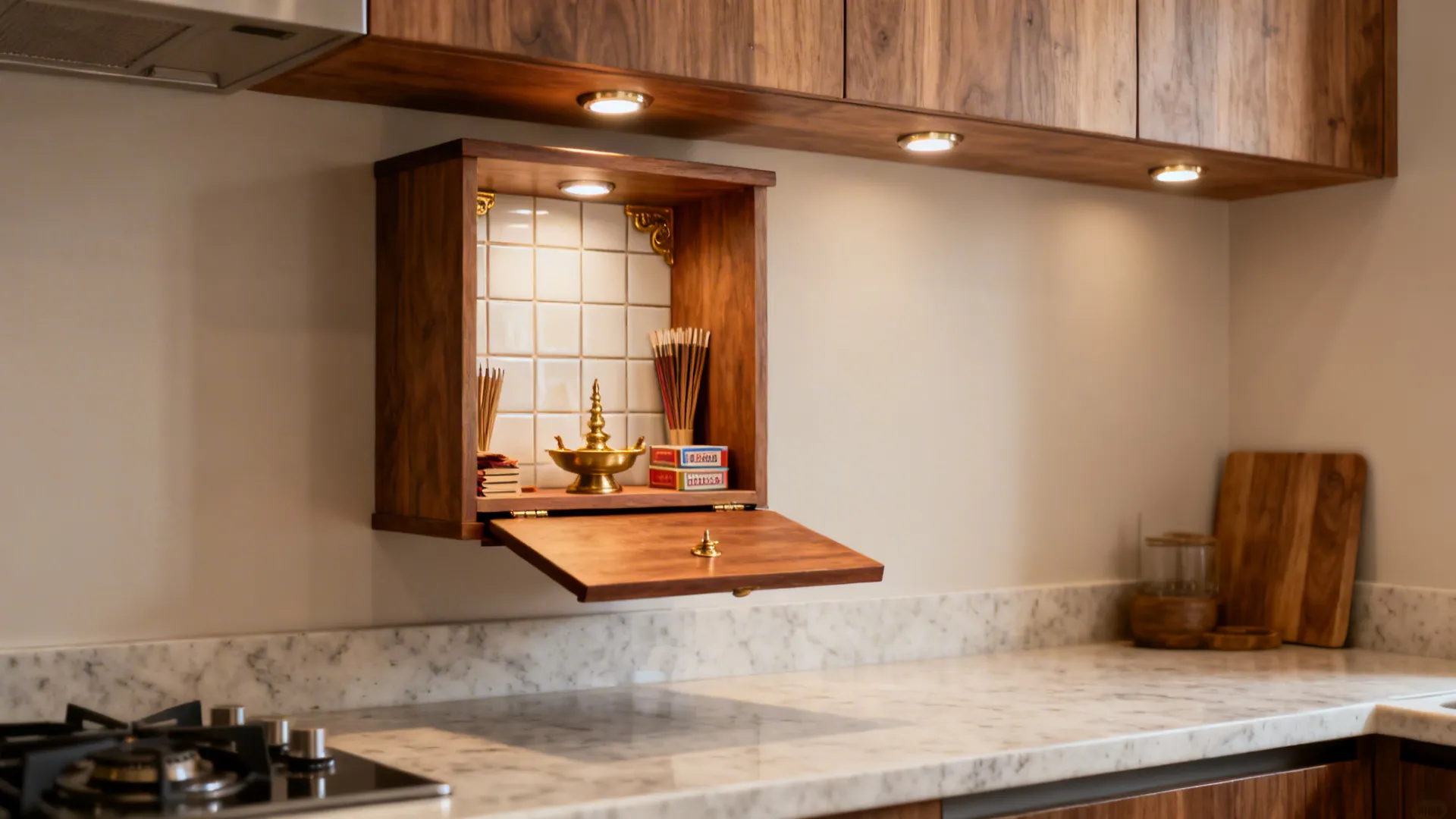 Wall-Mounted Temple Cabinet With Drop-Front