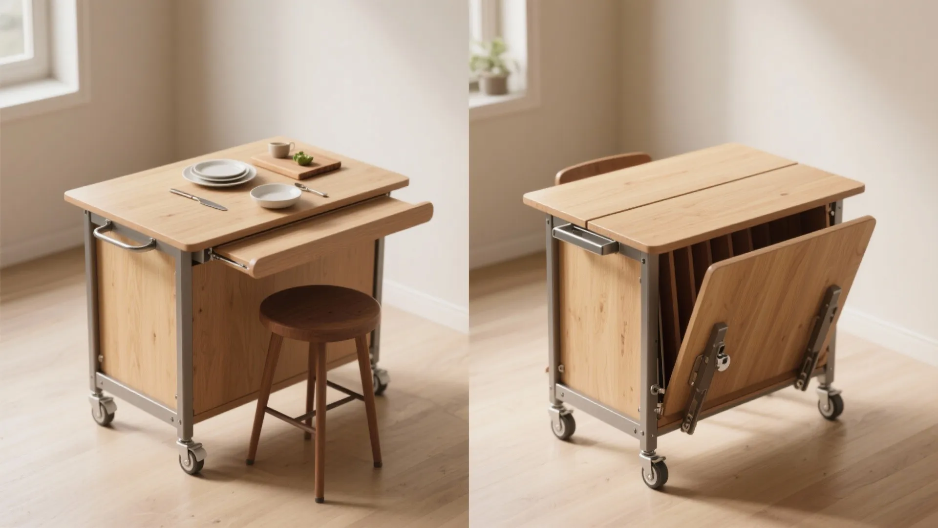 2. Drop-Leaf Folding Cart for Flexible Dining