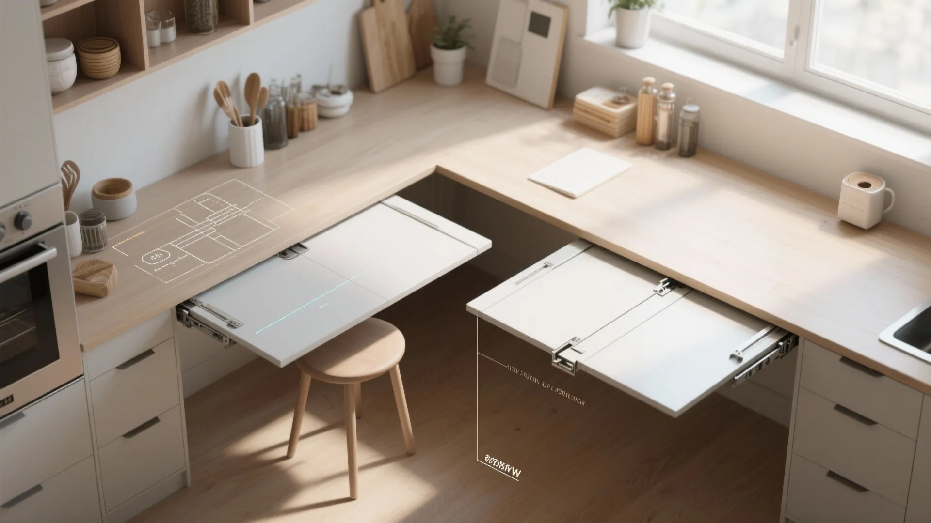 3. Drop‑leaf desk that borrows kitchen efficiency
