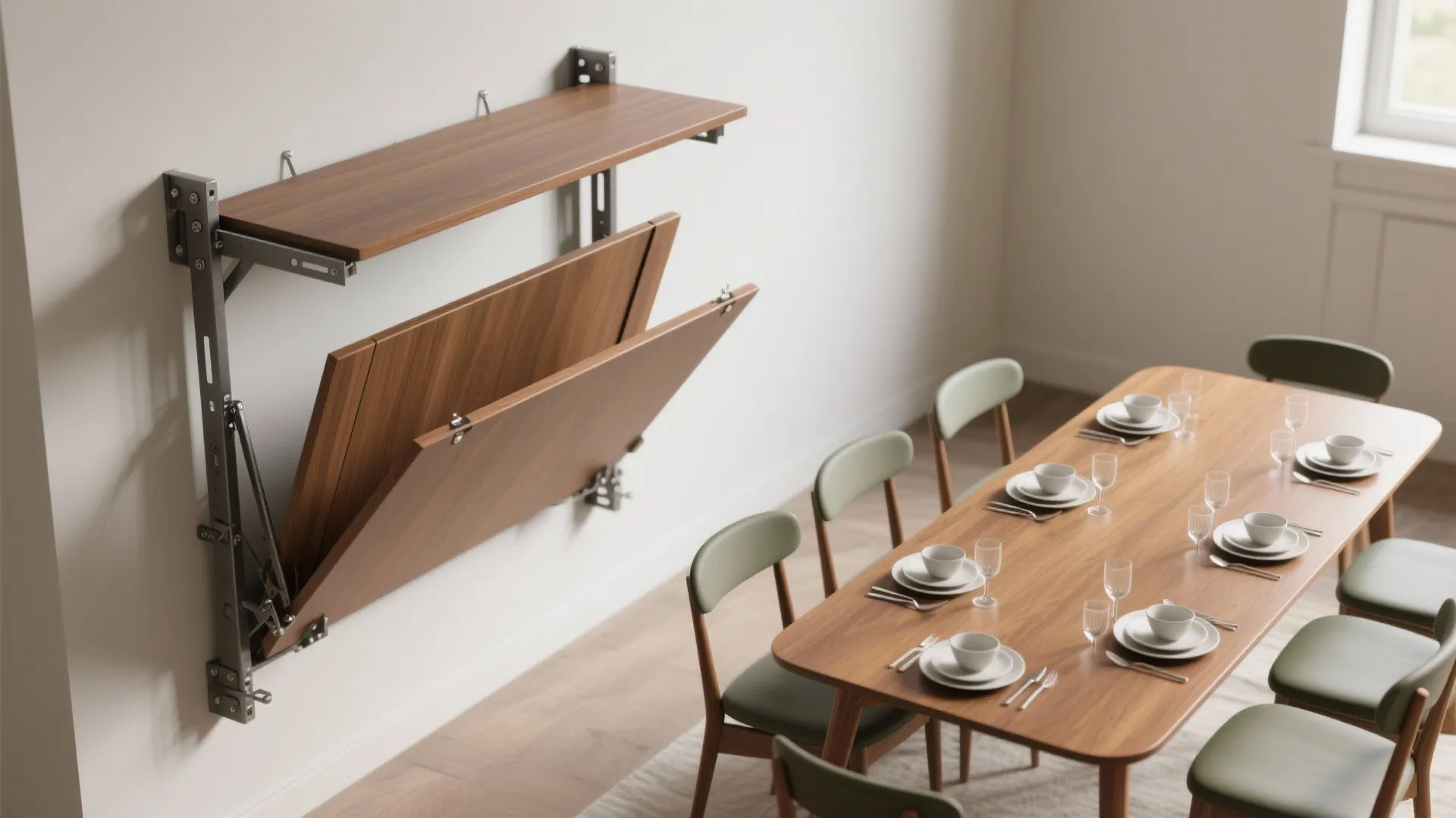 Drop-leaf or folding table that expands on demand