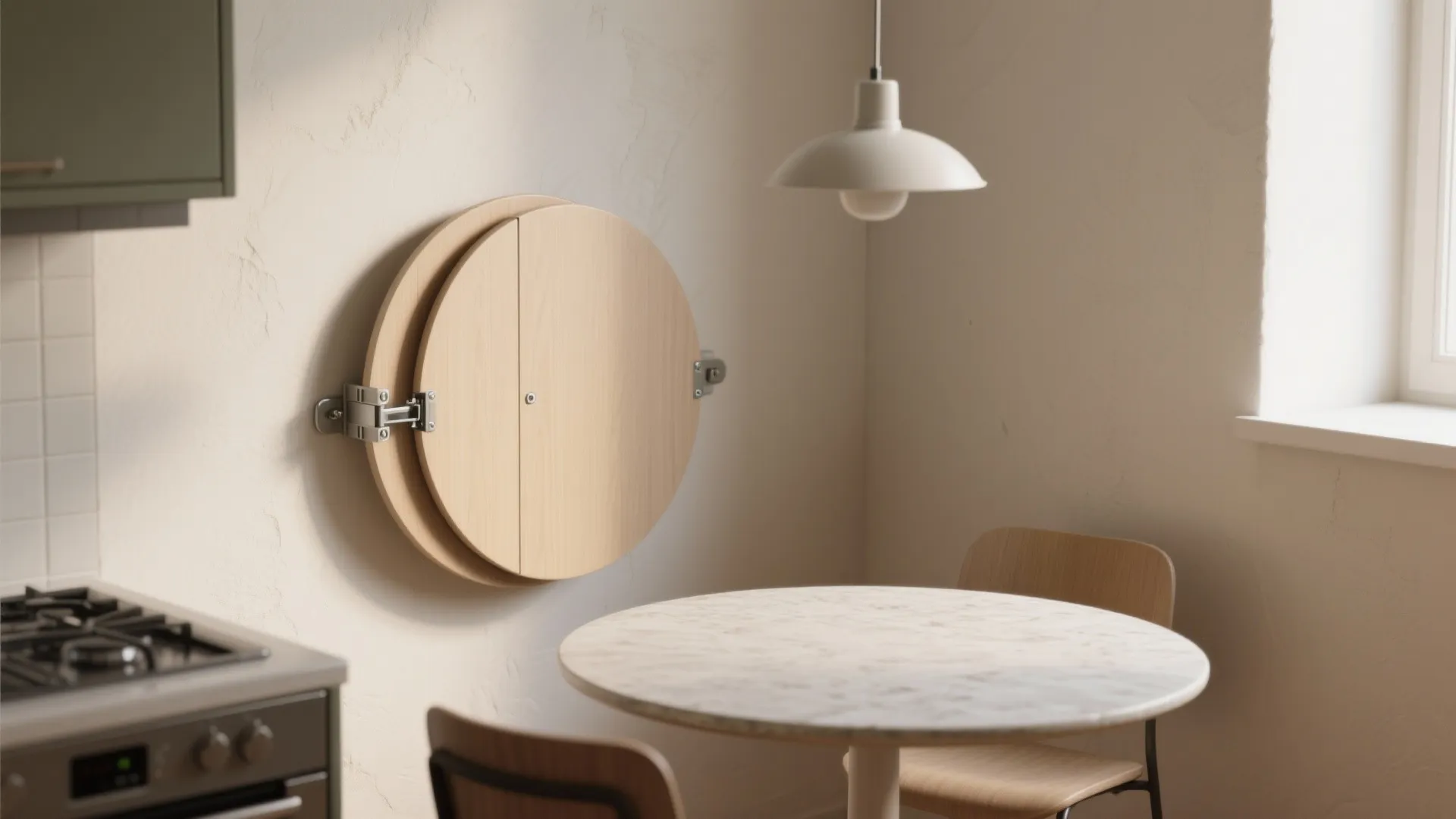 1. Wall-mounted drop-leaf round table