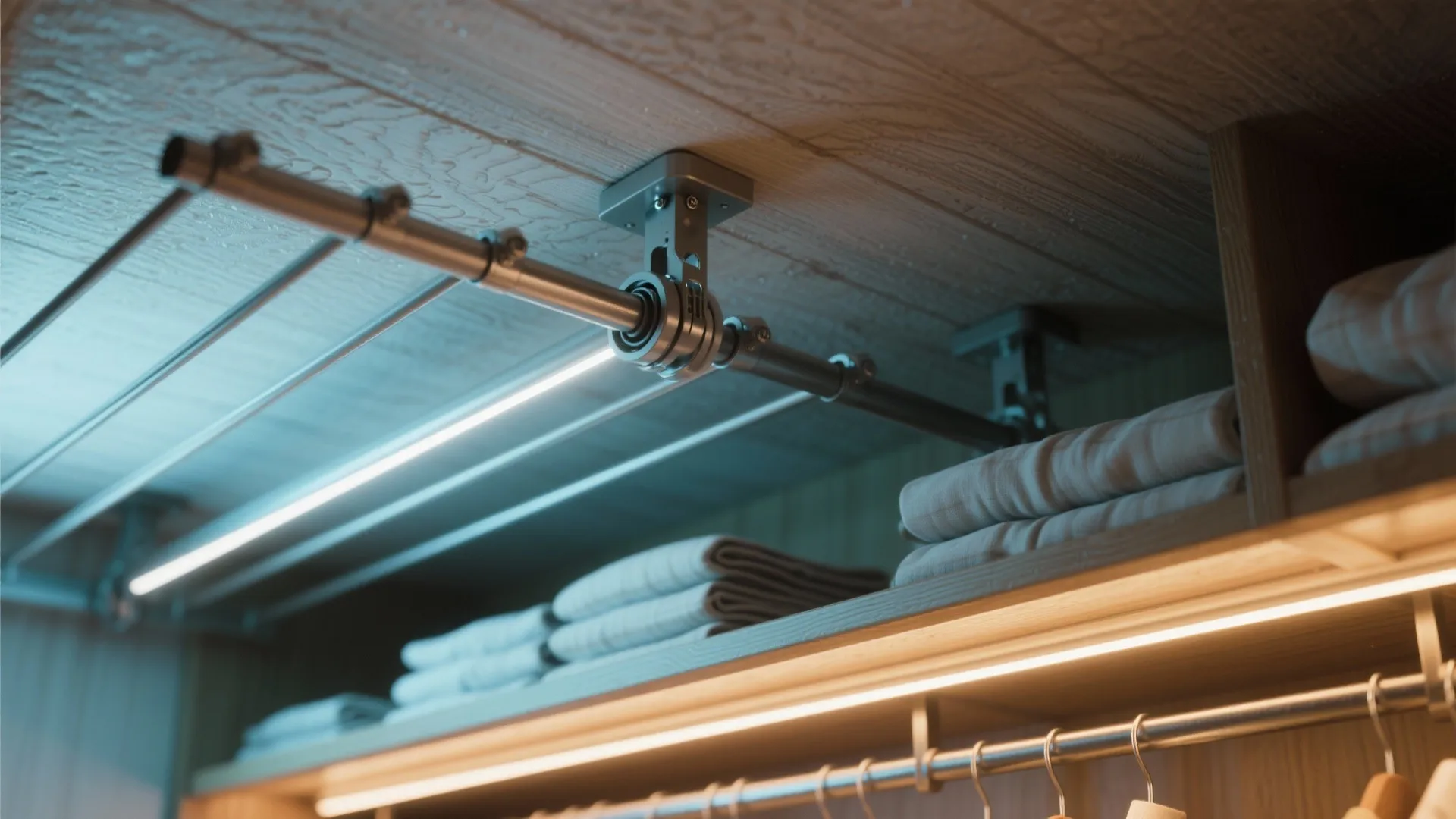 4. Overhead drying rails plus LED strip lighting