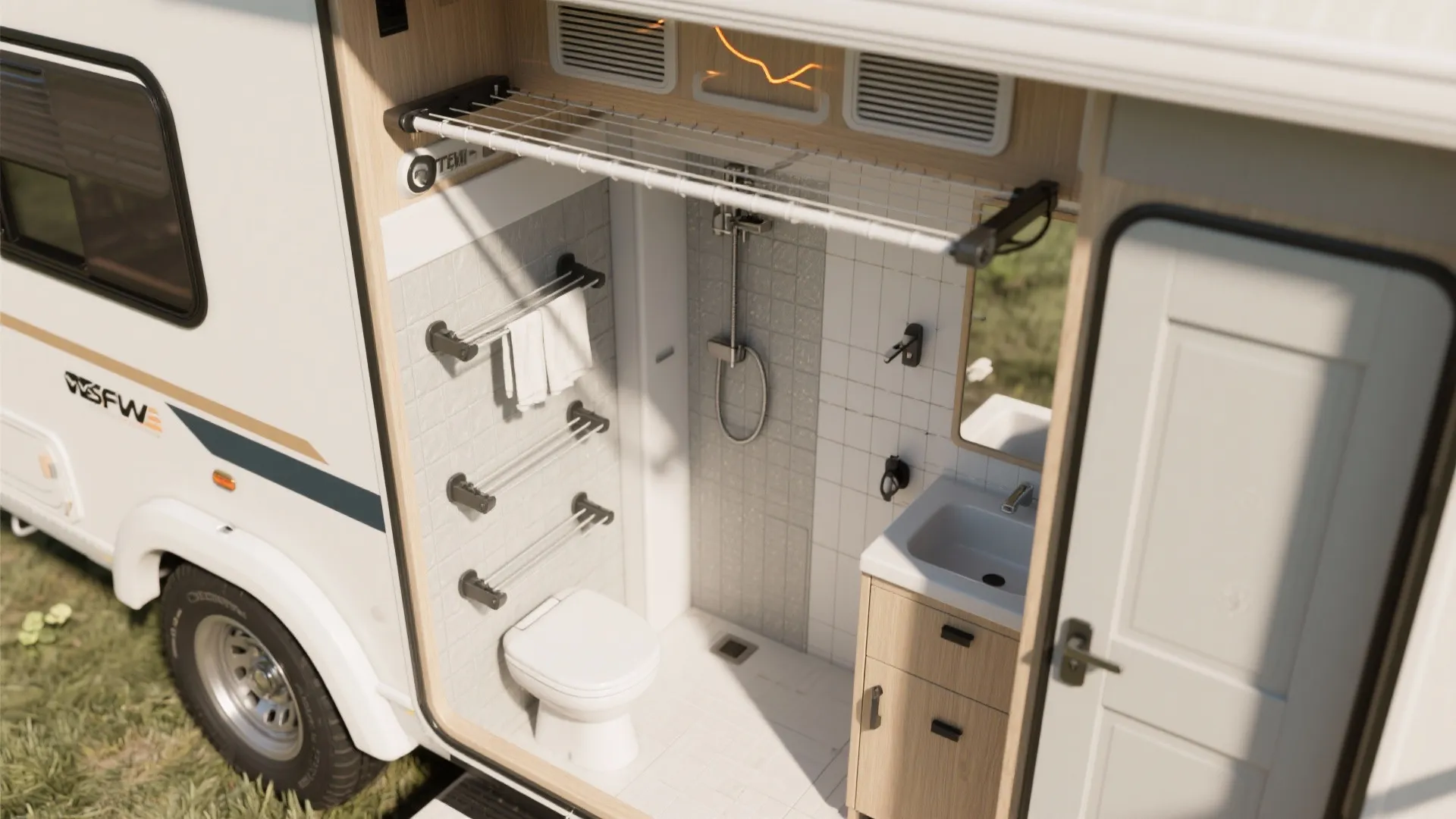 4. Multi-use Drying Wall and Shower Storage