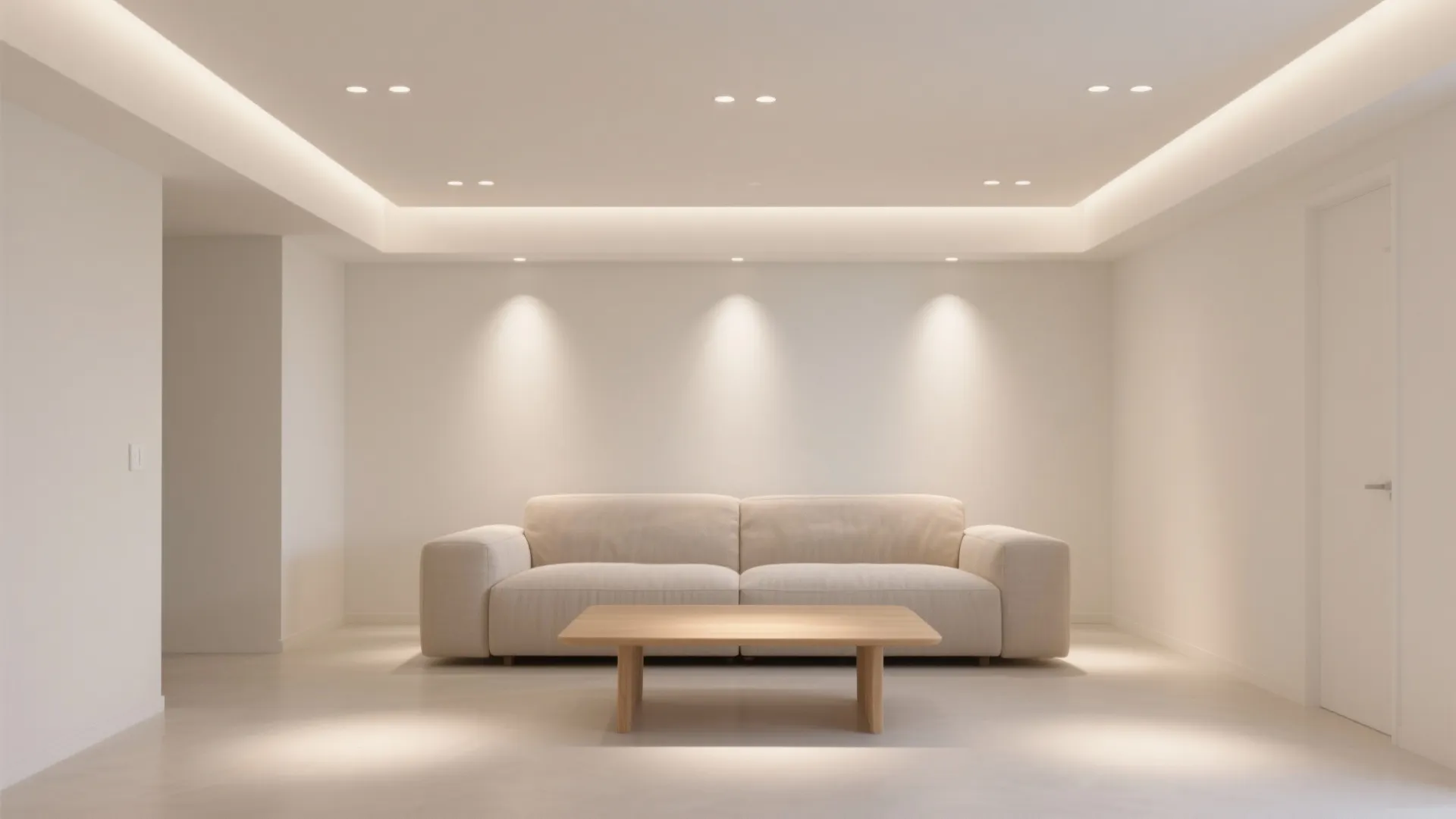 Minimalist drywall ceiling with recessed lighting