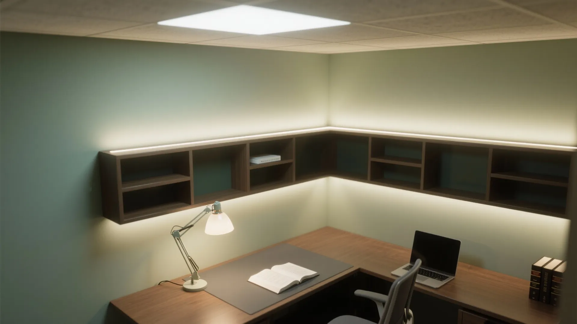 Layered, low-glare lighting for case briefing