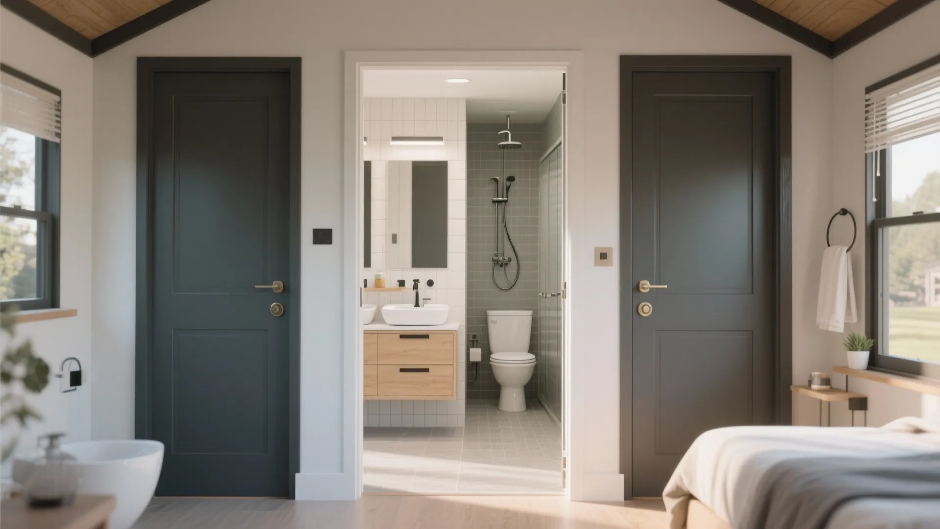 2. Shared Bathroom, Dual Access