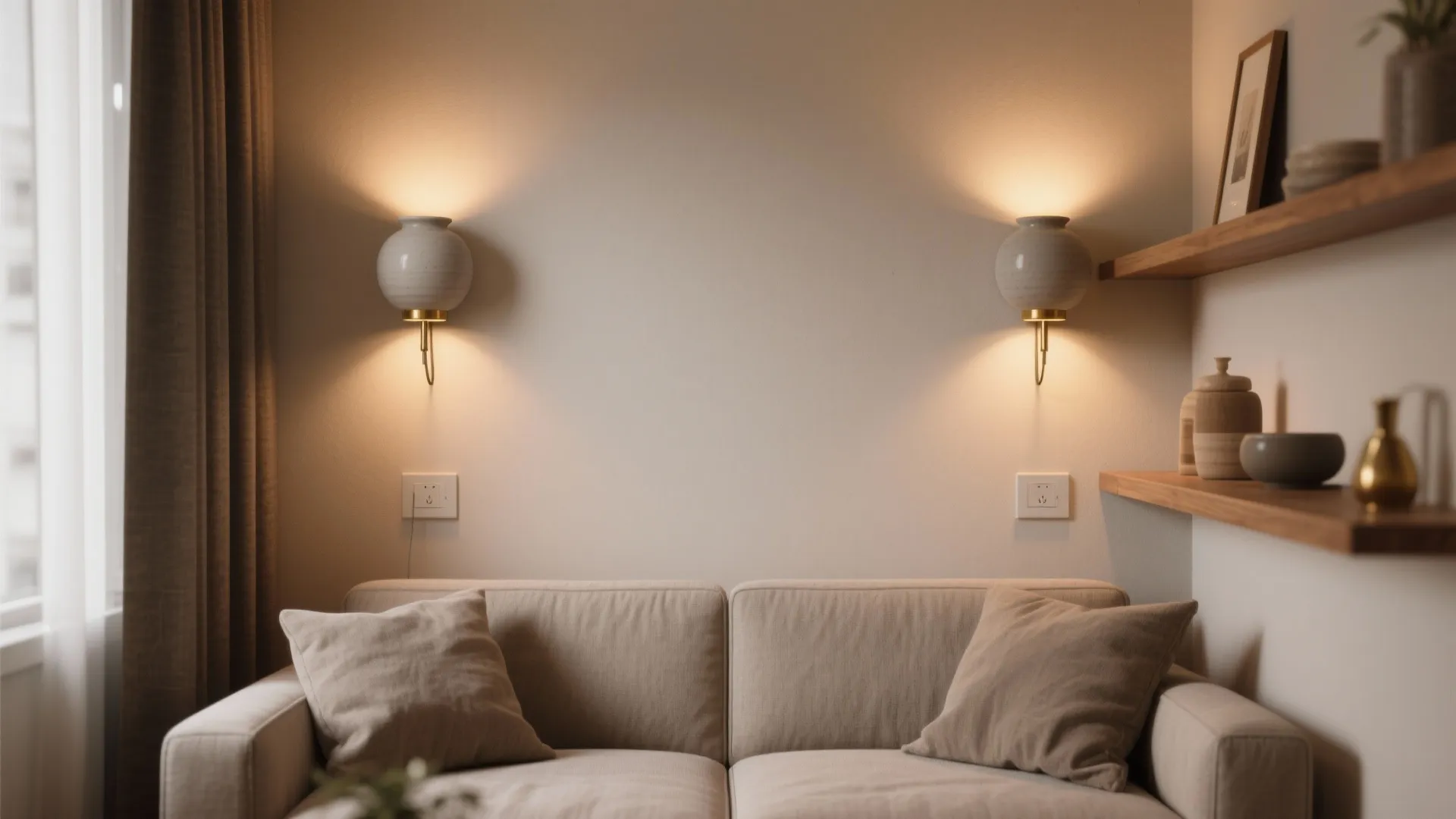 2. Dual sconces for symmetry in micro-living rooms