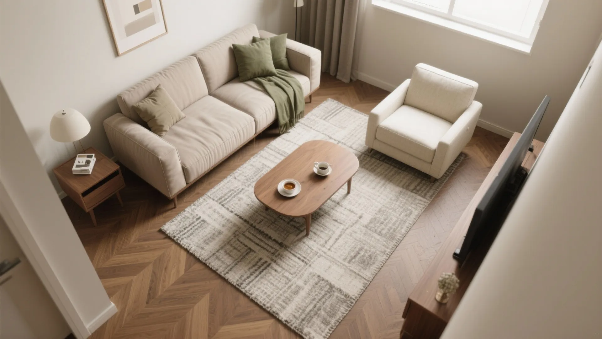 4) Dual-depth strategy: lounge sofa + upright settee