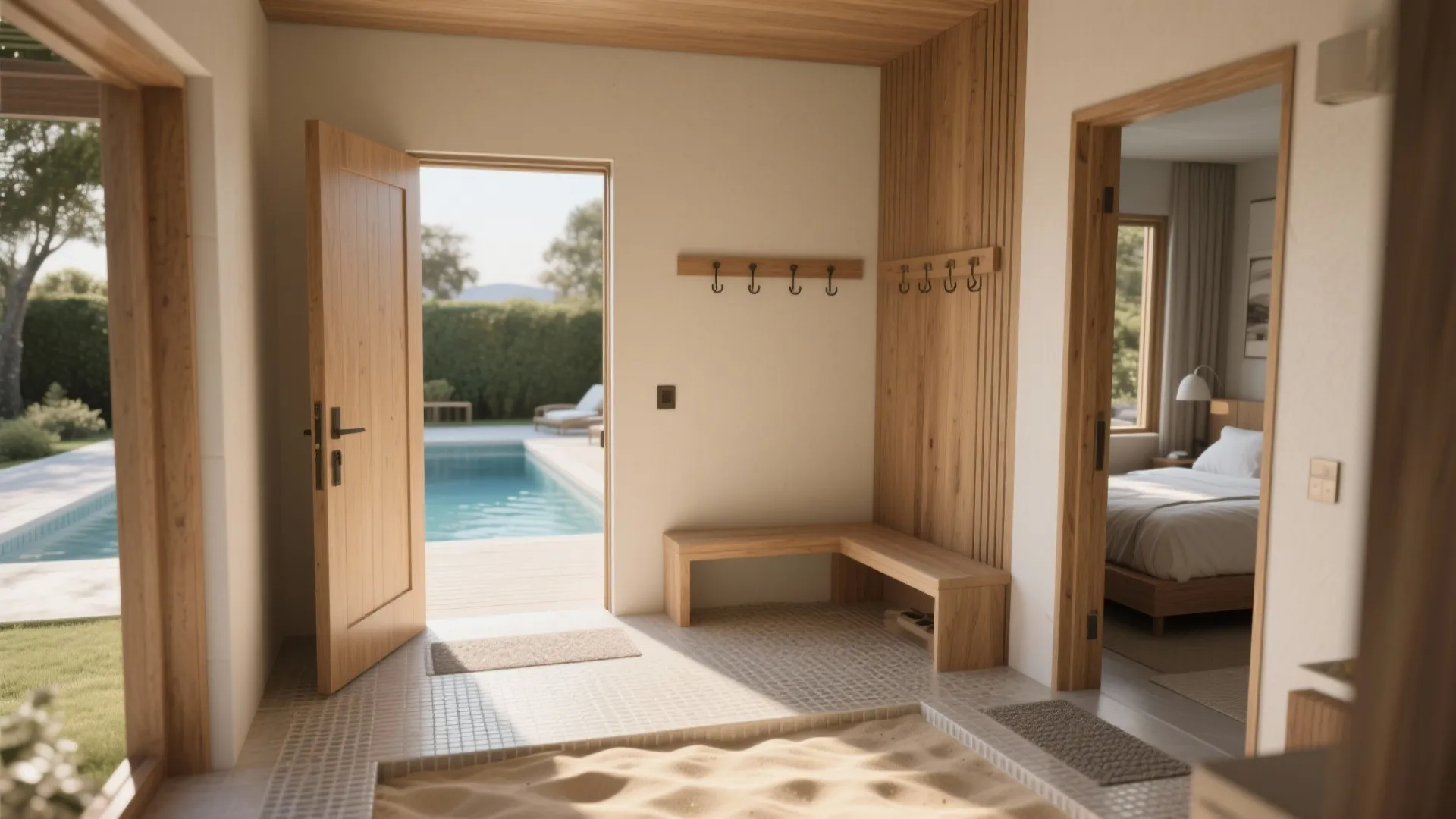 2. Dual-entry: pool side + guest side for flexibility