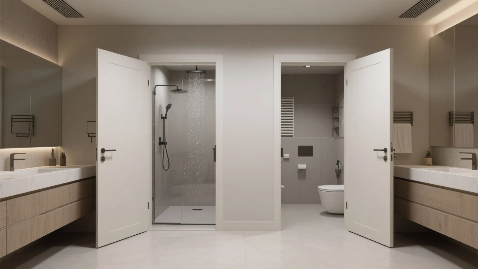 Dual-entry bathrooms and wet zones