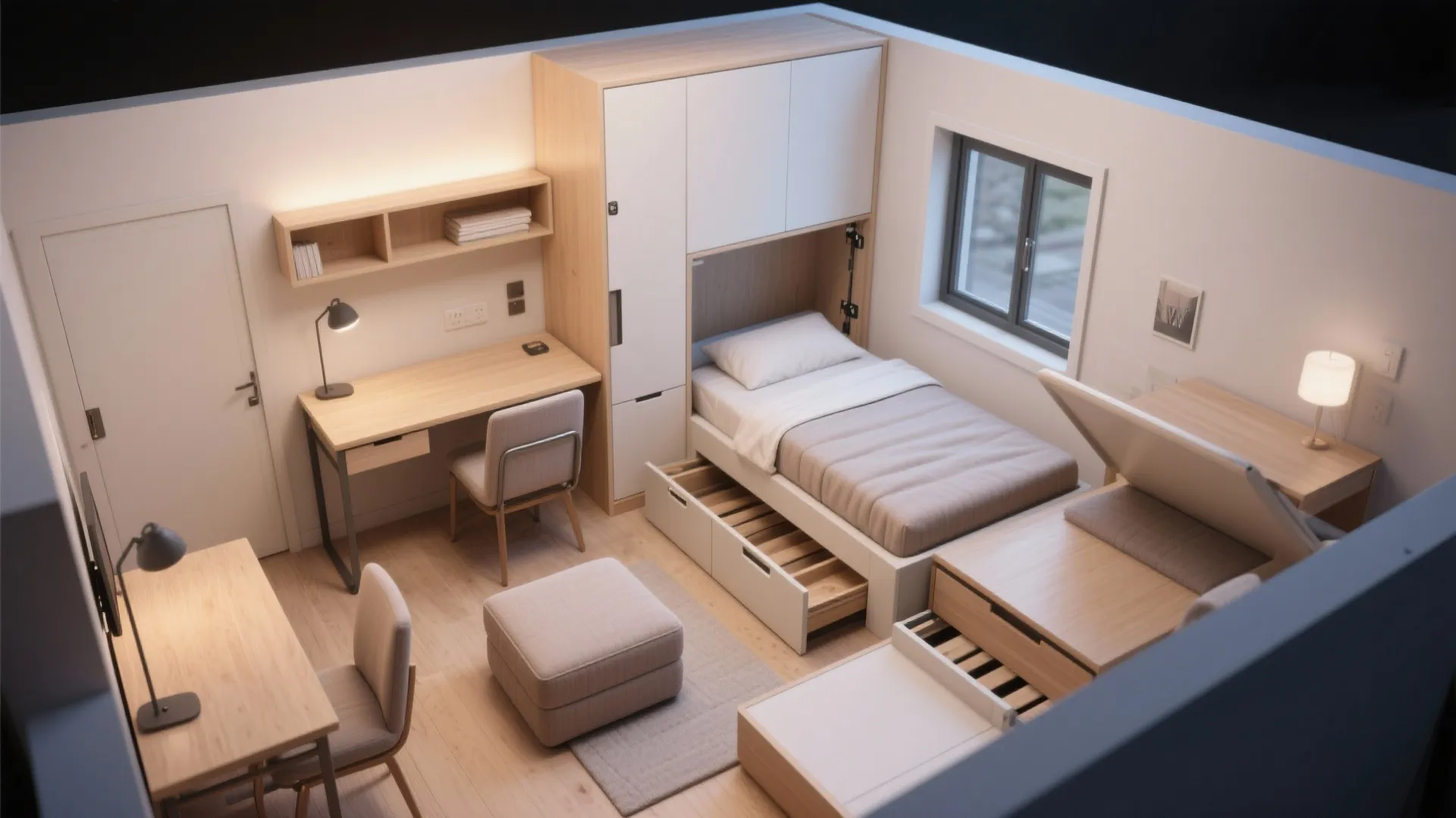 3. Dual-purpose furniture: desks that tuck away