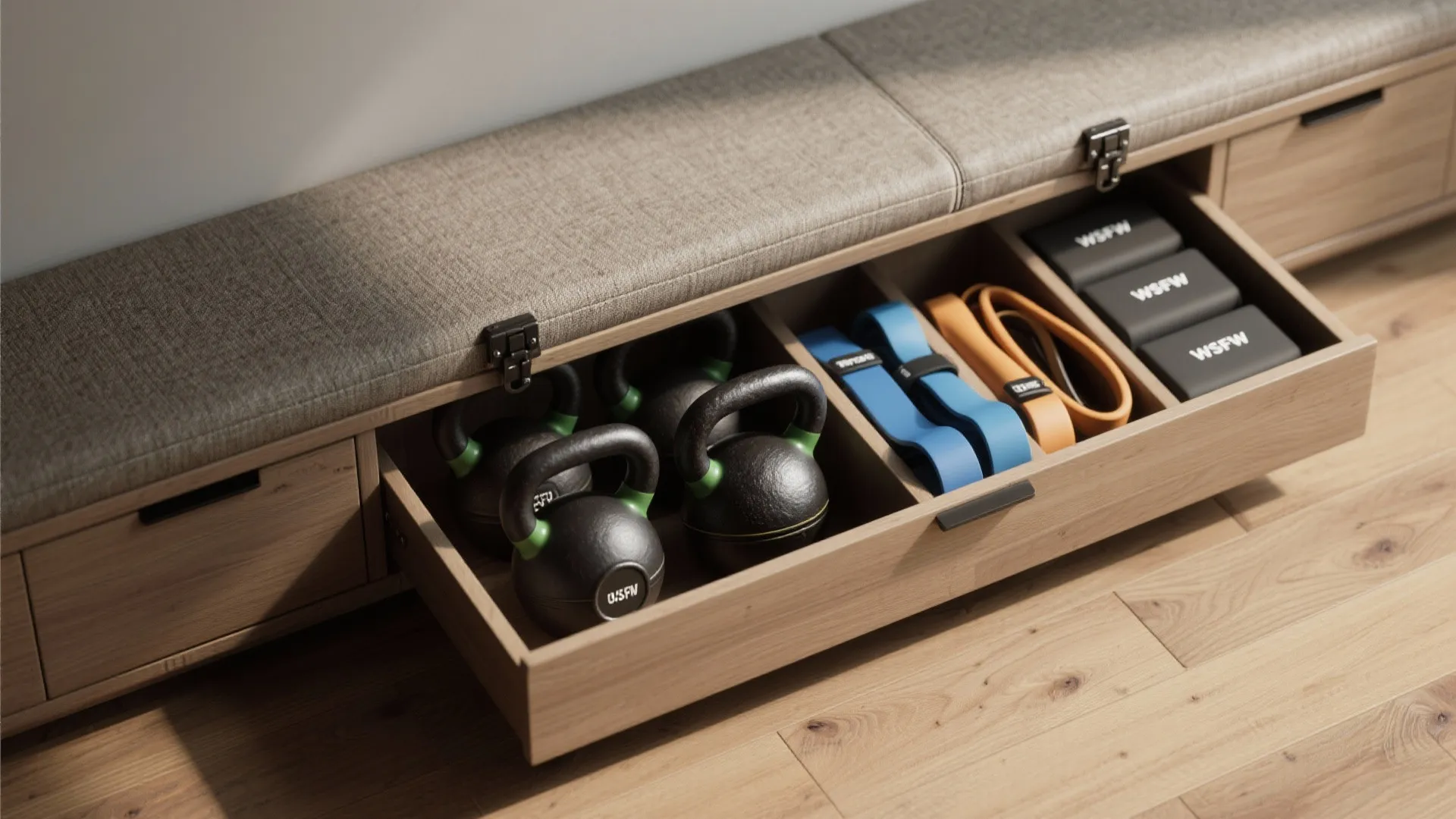 2. Dual-purpose furniture with mounted storage