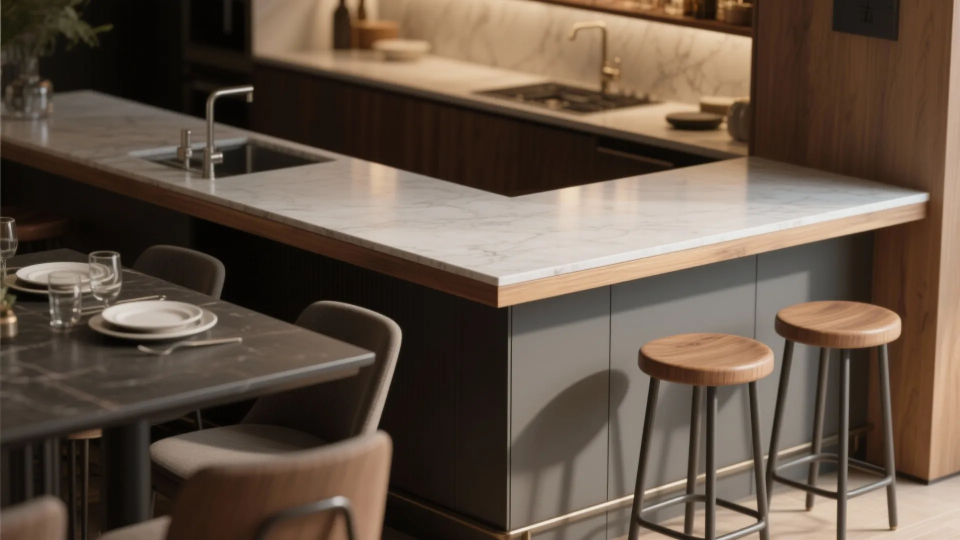 2. Dual-Height Bar for Dining and Prep