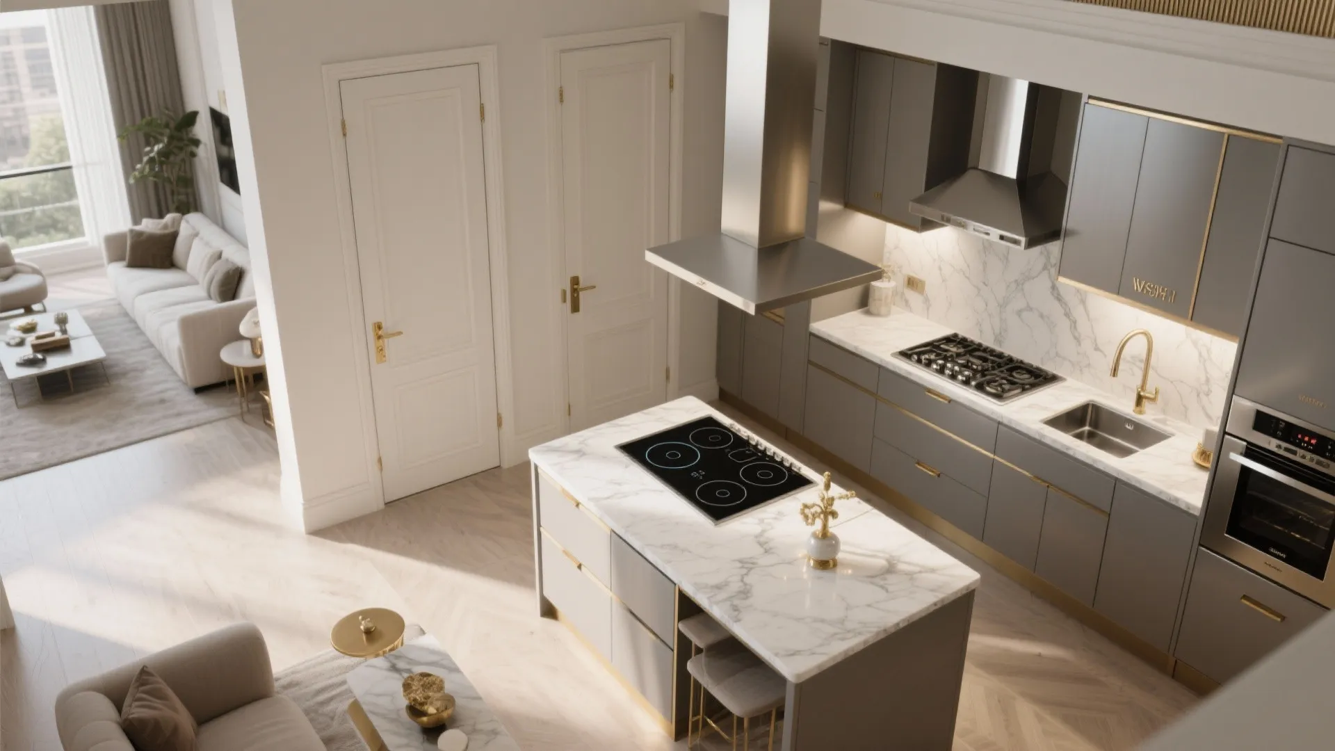 Two-kitchen strategy: the chef’s show kitchen + a utility wet zone